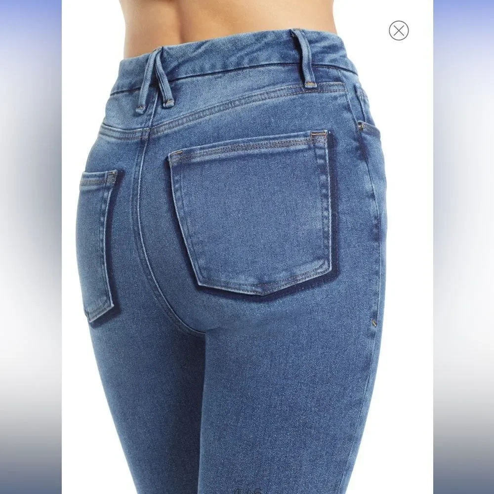 NEW GOOD AMERICAN Good Waist Crop Jean - Shadow Pockets Blue 855 Size 2